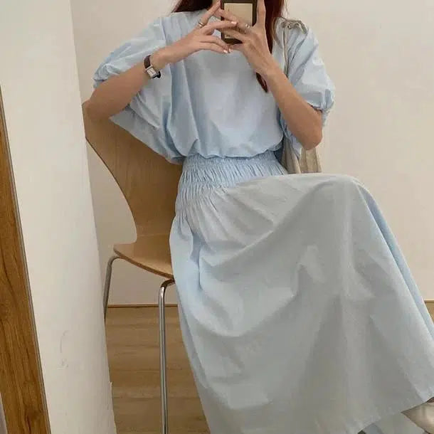 半袖パフスリーブ&ロングスカートセットアップ 6671-画像10-韓国ファッション通販POPREA［ポップリア］