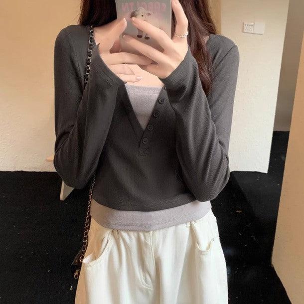 シンプルスリムクロップドロングスリーブTEE 6507-画像10-韓国ファッション通販POPREA［ポップリア］