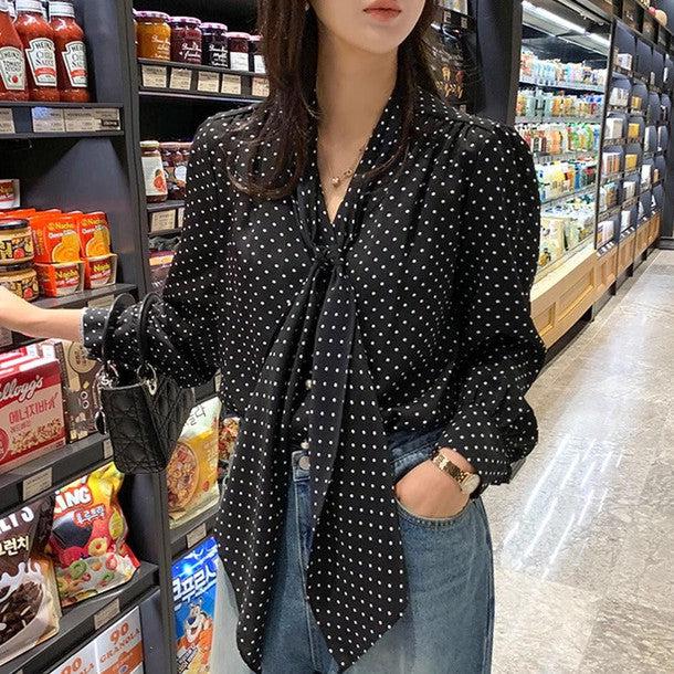 ボウタイドットブラウス 6404-画像10-韓国ファッション通販POPREA［ポップリア］