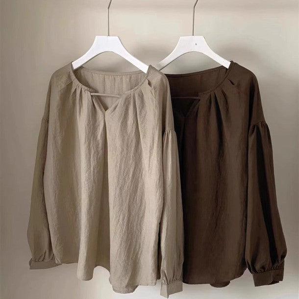 Vネックベーシック長袖ブラウス﻿ 6229-画像10-韓国ファッション通販POPREA［ポップリア］