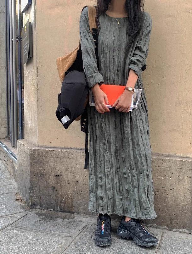 ワッシャーロングスリーブワンピース 6541-画像10-韓国ファッション通販POPREA［ポップリア］