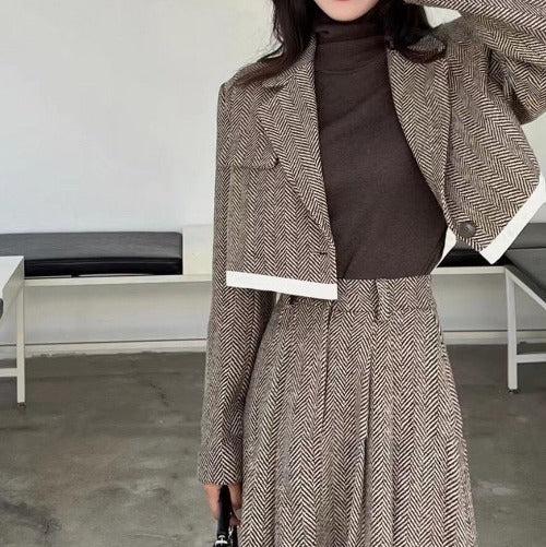 ヘリンボーンショートジャケット 6233-画像10-韓国ファッション通販POPREA［ポップリア］