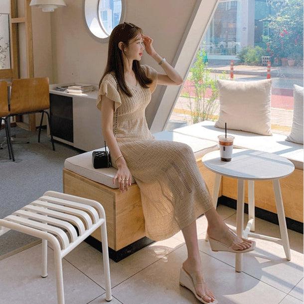 クロシェ編みVネックニットワンピース 6780-画像10-韓国ファッション通販POPREA［ポップリア］