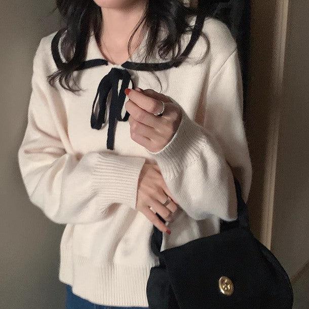 ワイドネックカラーリボンニット 6235-画像10-韓国ファッション通販POPREA［ポップリア］