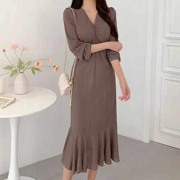 ギャザーVネックワンピース﻿﻿ 6517-画像10-韓国ファッション通販POPREA［ポップリア］