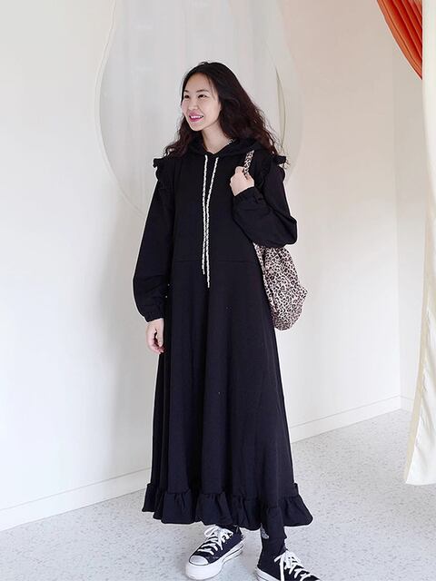 フリルカジュアルロングワンピース 6156-画像10-韓国ファッション通販POPREA［ポップリア］