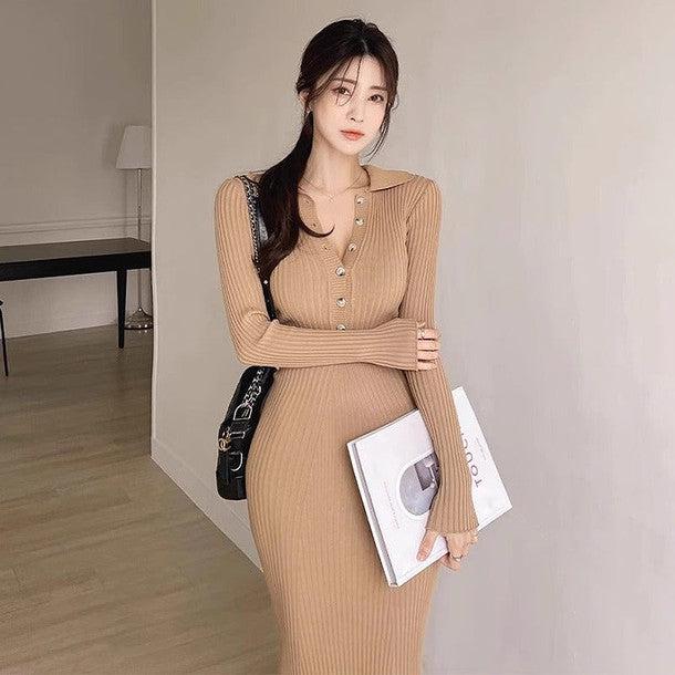 ハーフボタンタイトリブニットワンピース 6323-画像10-韓国ファッション通販POPREA［ポップリア］