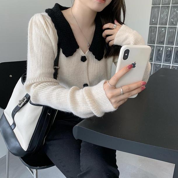 かぎ針フラワーボタンリブニット 6431-画像10-韓国ファッション通販POPREA［ポップリア］