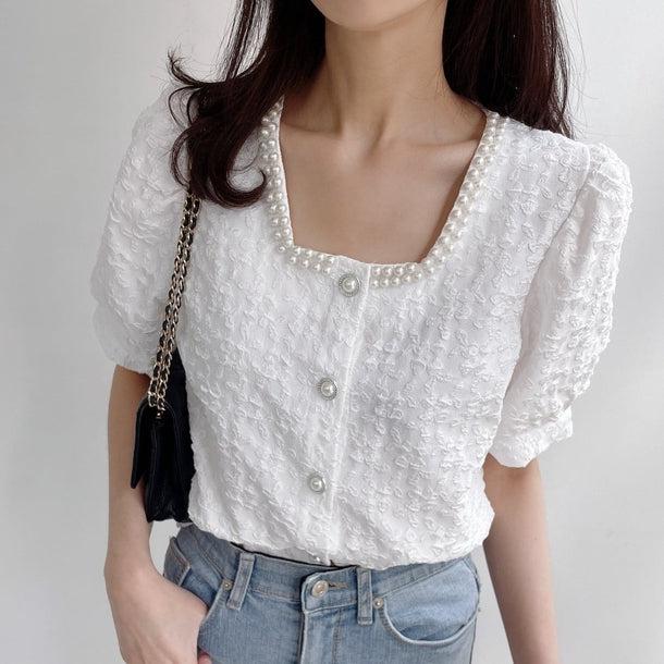 スクエアカラーパールパフスリーブシャツ 5994-画像10-韓国ファッション通販POPREA［ポップリア］