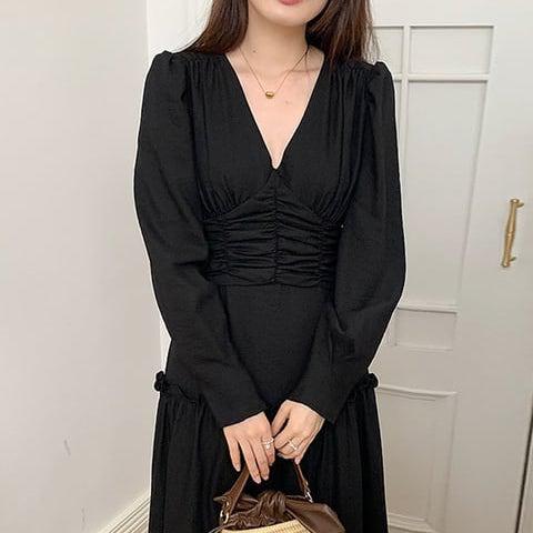 Vネックスプライシングワンピース 6155-画像10-韓国ファッション通販POPREA［ポップリア］