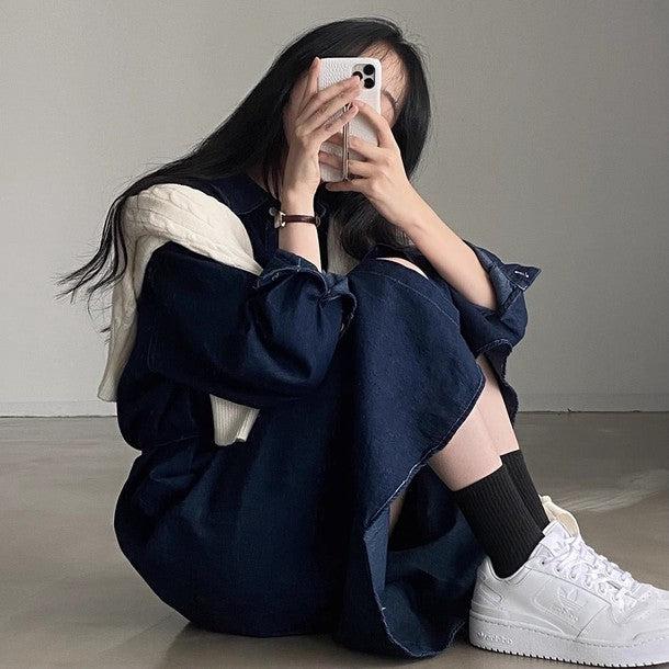 デニムリボンポケットロングワンピース 6472-画像10-韓国ファッション通販POPREA［ポップリア］