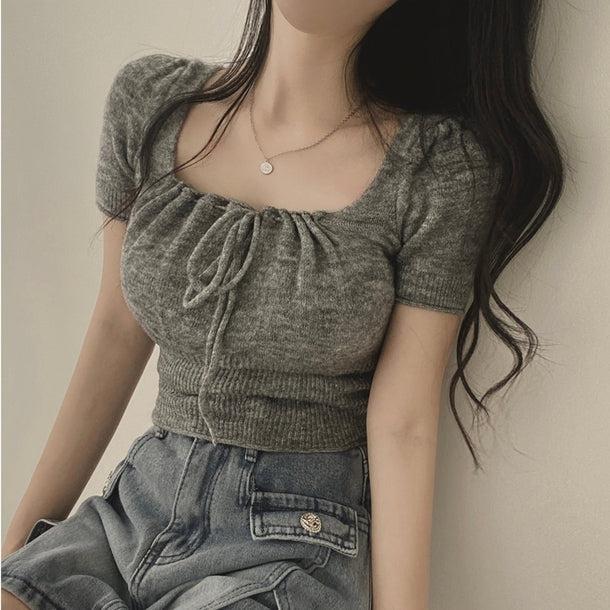 スクエアカラーリボンニット﻿ 6046-画像10-韓国ファッション通販POPREA［ポップリア］