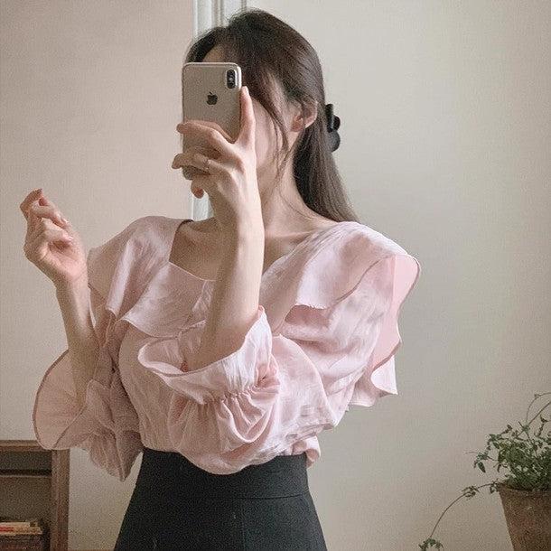 スクエアネックフリルブラウス 6487-画像10-韓国ファッション通販POPREA［ポップリア］