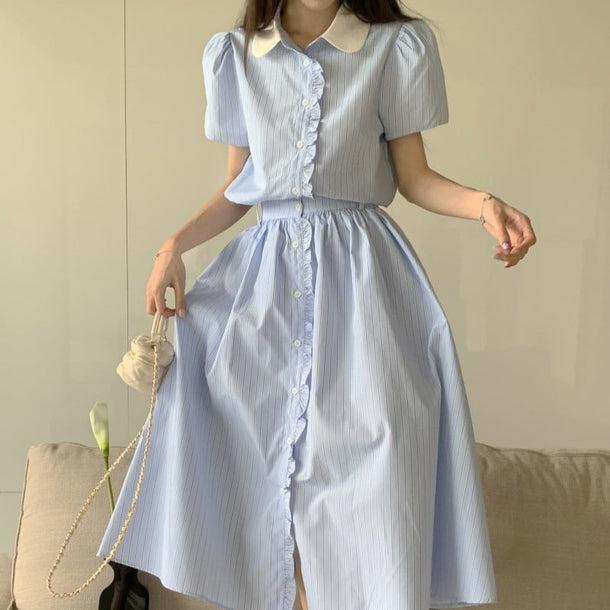 ストライプフリルボタンシャツ＆スカート 6125-画像11-韓国ファッション通販POPREA［ポップリア］