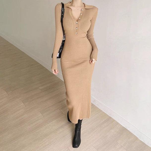 ハーフボタンタイトリブニットワンピース 6323-画像11-韓国ファッション通販POPREA［ポップリア］