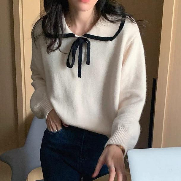 ワイドネックカラーリボンニット 6235-画像11-韓国ファッション通販POPREA［ポップリア］