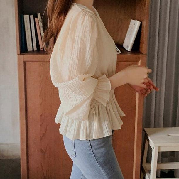 Vネックシアーシャツブラウス﻿ 6096-画像11-韓国ファッション通販POPREA［ポップリア］