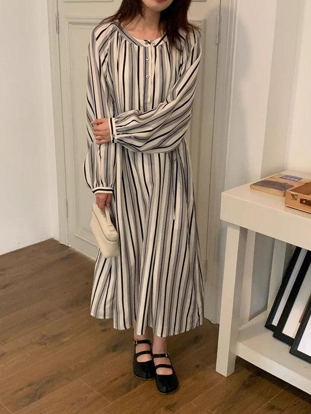 ラウンドネックストライプワンピース ﻿ 6532-画像11-韓国ファッション通販POPREA［ポップリア］