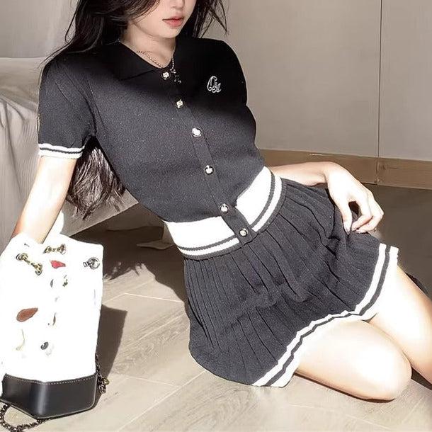 POLOニット＆ショートプリーツニットスカート﻿ 6109-画像11-韓国ファッション通販POPREA［ポップリア］