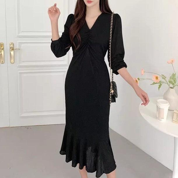 ギャザーVネックワンピース﻿﻿ 6517-画像11-韓国ファッション通販POPREA［ポップリア］