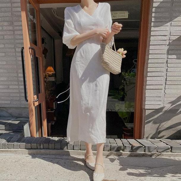 パフスリーブプレーンワンピース﻿﻿ 6649-画像11-韓国ファッション通販POPREA［ポップリア］