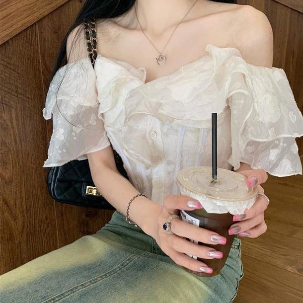 オフショルダーフリルブラウス 6074-画像11-韓国ファッション通販POPREA［ポップリア］