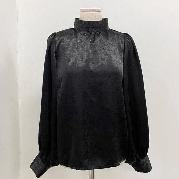 ハイネックバルーンスリーブサテンブラウス 6363-画像11-韓国ファッション通販POPREA［ポップリア］