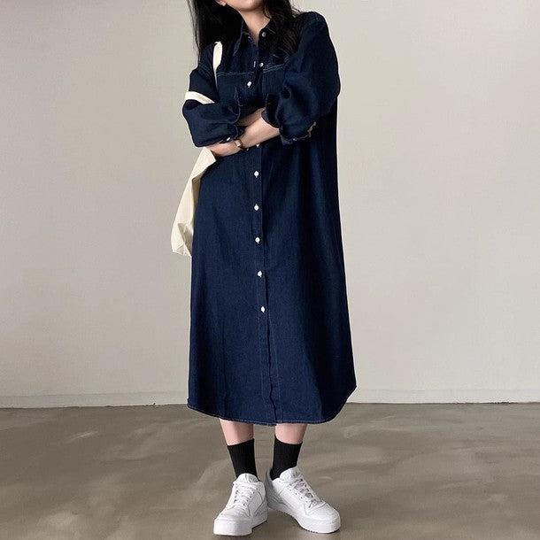 デニムリボンポケットロングワンピース 6472-画像11-韓国ファッション通販POPREA［ポップリア］