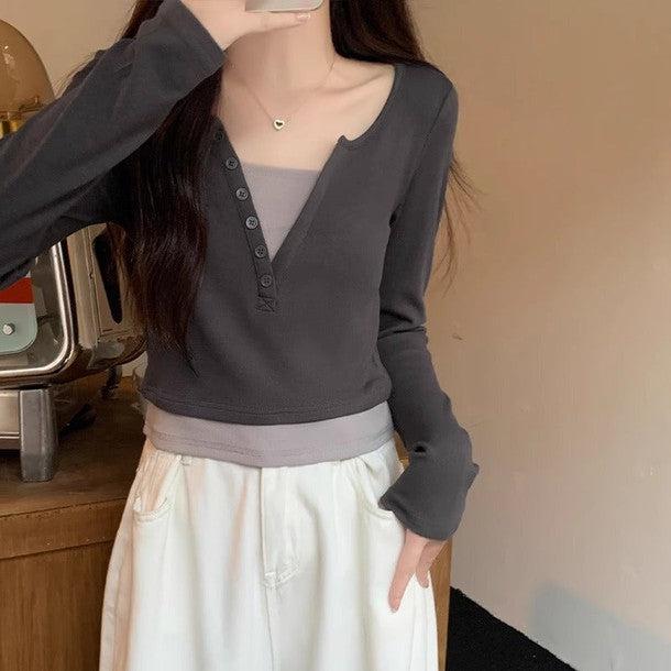 シンプルスリムクロップドロングスリーブTEE 6507-画像11-韓国ファッション通販POPREA［ポップリア］