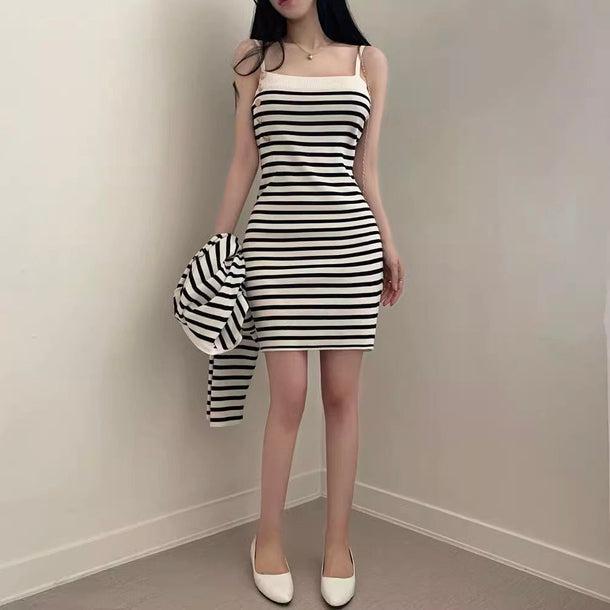 ボーダーキャミタイトワンピース＆カーディガン﻿ 6132-画像11-韓国ファッション通販POPREA［ポップリア］