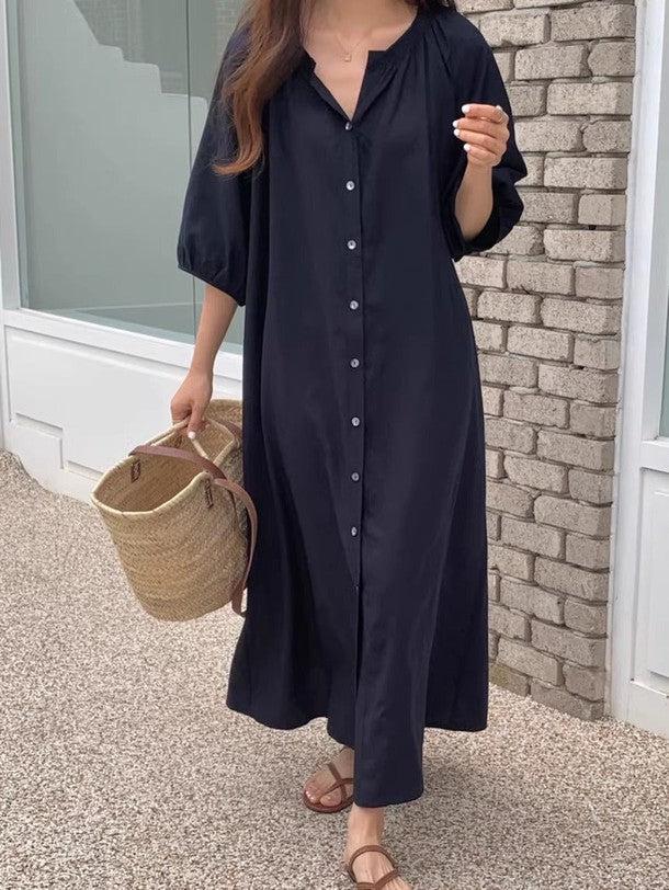 Vネックフロントボタンワンピース 6476-画像11-韓国ファッション通販POPREA［ポップリア］