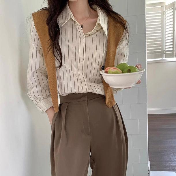 エンブレム刺繍ストライプシャツ 6177-画像11-韓国ファッション通販POPREA［ポップリア］