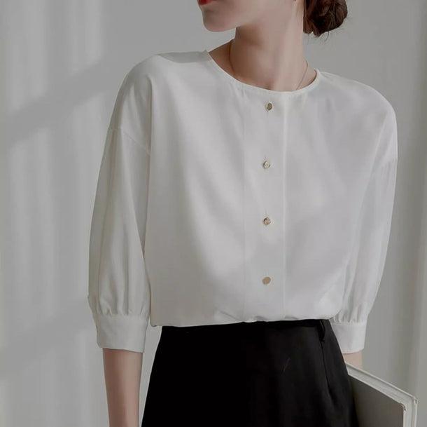 ゴールドボタン七分袖ブラウス﻿﻿ 6049-画像11-韓国ファッション通販POPREA［ポップリア］