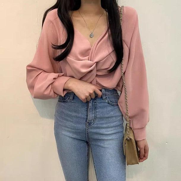 Vネックカシュクールブラウス 6480-画像11-韓国ファッション通販POPREA［ポップリア］