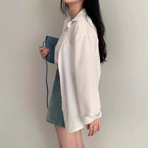 シアサッカーストライプルーズシャツ&キャミソール 6483-画像11-韓国ファッション通販POPREA［ポップリア］