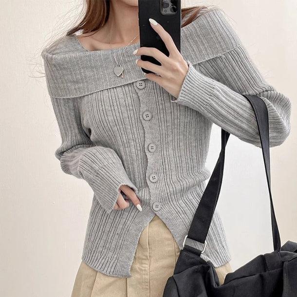 オフショルダーロングスリーブタイトリブニット﻿ 6152-画像11-韓国ファッション通販POPREA［ポップリア］