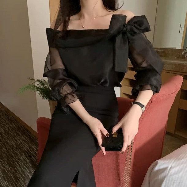 オフショルダーシアーブラウス 6452-画像11-韓国ファッション通販POPREA［ポップリア］