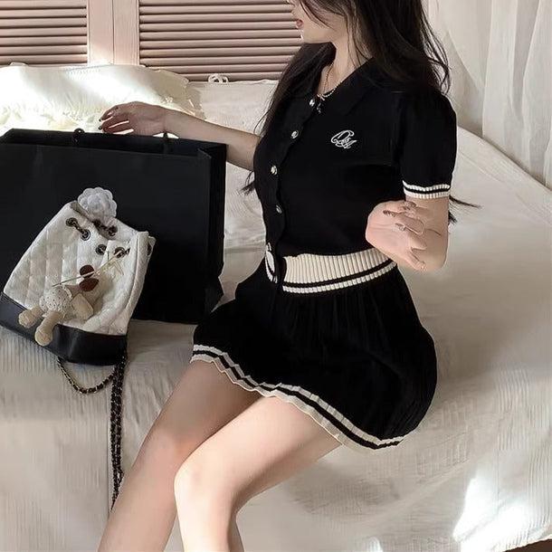 POLOニット＆ショートプリーツニットスカート﻿ 6109-画像12-韓国ファッション通販POPREA［ポップリア］