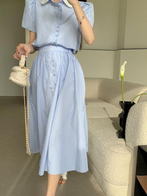 ストライプフリルボタンシャツ＆スカート 6125-画像12-韓国ファッション通販POPREA［ポップリア］