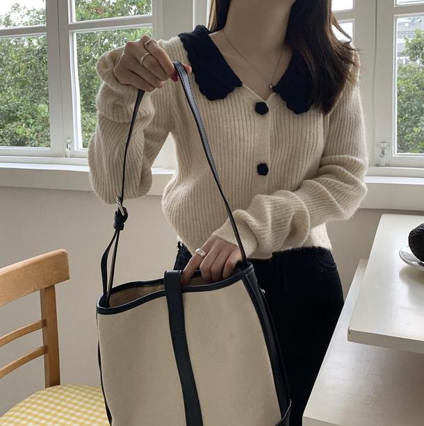 かぎ針フラワーボタンリブニット 6431-画像12-韓国ファッション通販POPREA［ポップリア］