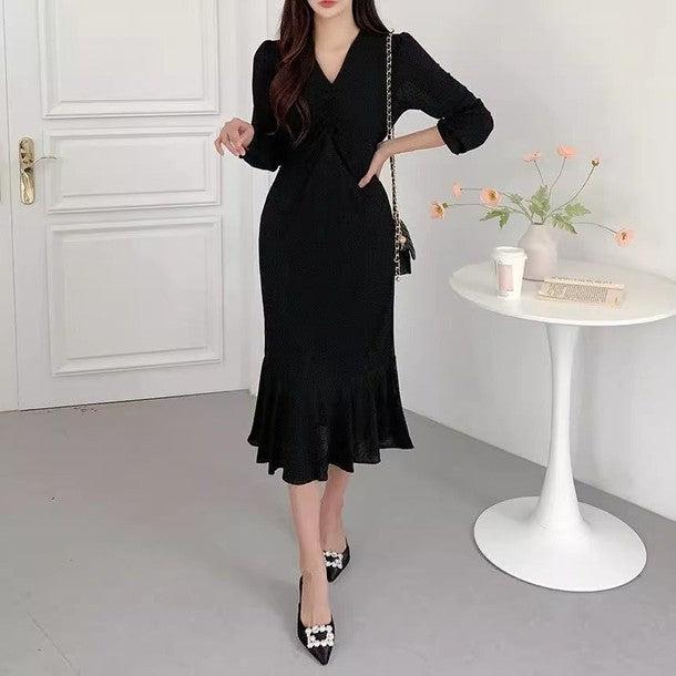 ギャザーVネックワンピース﻿﻿ 6517-画像12-韓国ファッション通販POPREA［ポップリア］