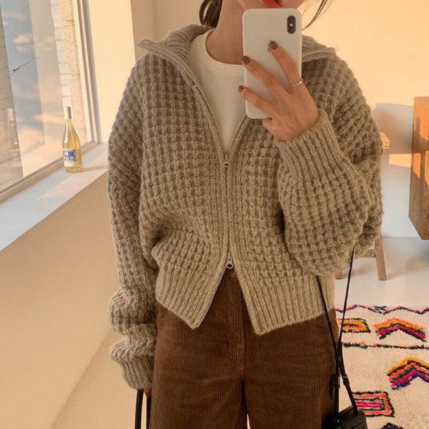 ローゲージワッフル編みニットジャケット 6314-画像12-韓国ファッション通販POPREA［ポップリア］