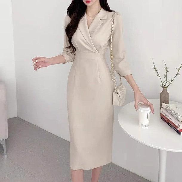 テーラードカラー7分袖ワンピース 6374-画像12-韓国ファッション通販POPREA［ポップリア］