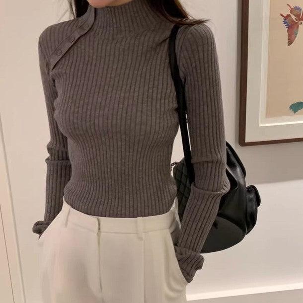 斜めボタンタートルネックリブニット﻿ 6441-画像12-韓国ファッション通販POPREA［ポップリア］