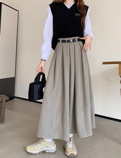ベルト付きボックスプリーツロングスカート﻿﻿﻿ 6257-画像12-韓国ファッション通販POPREA［ポップリア］