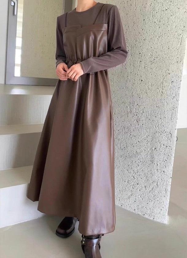 カットソードッキングフェイクレザーキャミワンピース﻿ 6223-画像12-韓国ファッション通販POPREA［ポップリア］