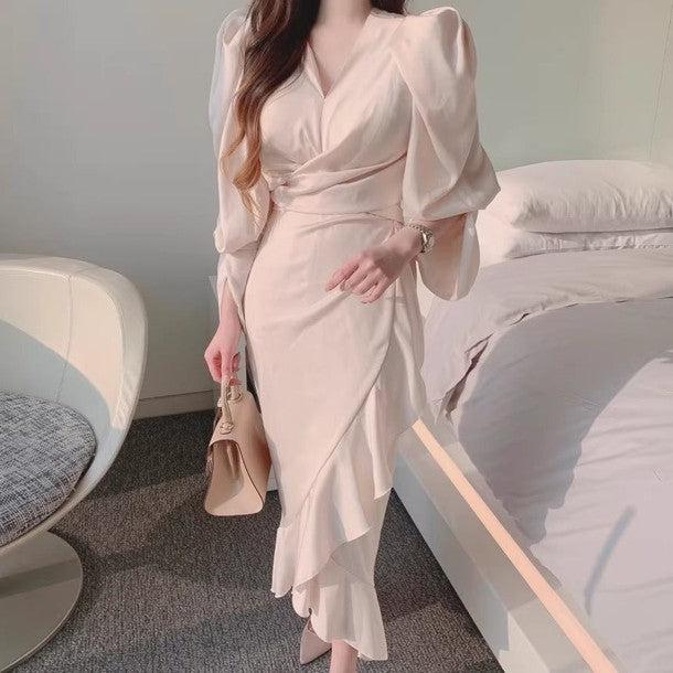 Vネックマーメイドフリルドレス 6449-画像12-韓国ファッション通販POPREA［ポップリア］