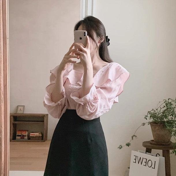 スクエアネックフリルブラウス 6487-画像12-韓国ファッション通販POPREA［ポップリア］