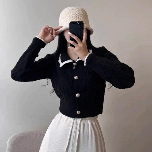 バイカラーショートニットカーディガン 6424-画像12-韓国ファッション通販POPREA［ポップリア］