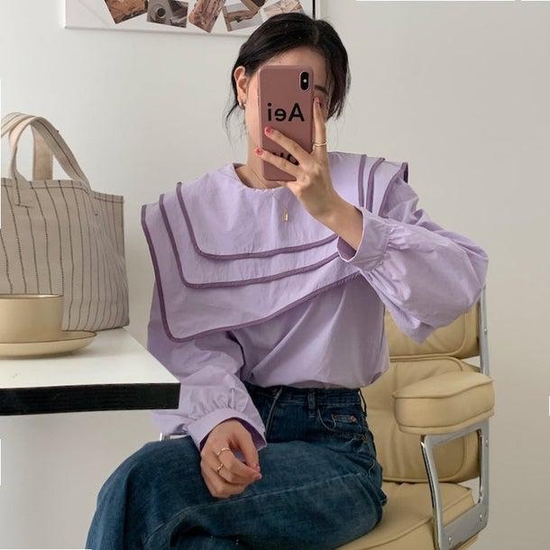 セーラーネックカラーブラウス 6623-画像12-韓国ファッション通販POPREA［ポップリア］